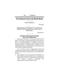 No. ______, Original 
 
In the Supreme Court of the United States 
 
STATE OF TEXAS,  
Plaintiff, 
v. 
COMMONWEALTH OF