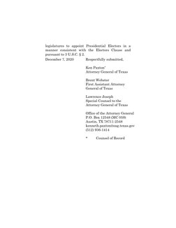 legislatures to appoint Presidential Electors in a 
manner consistent with the Electors Clause and 
pursuant to 3 U.S.C