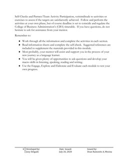 Self-Checks and Partner/Team Activity Participation, verisimilitude to activities or  
exercises to assess if the targets are
