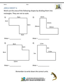 Area Calculation Worksheet for Class 6 | PDF