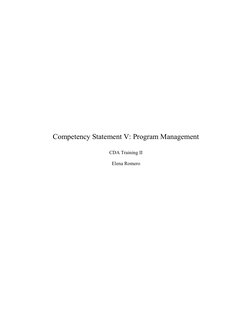 Competency Statement V: Program Management 
CDA Training II 
Elena Romero