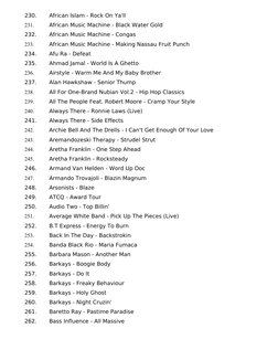 230.
African Islam - Rock On Ya'll
231.
African Music Machine - Black Water Gold
232.
African Music Machine - Congas
233.
Afr