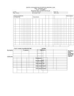 CENTRO LATINOAMERICANO DE ESPECIES MENORES, CLEM
SENA – REGIONAL VALLE
TULUA – COLOMBIA
REGISTRÓ CRIA Y LEVANTE DE POLLAS
Lot