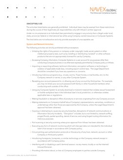 3
© 2016 NAVEX GLOBAL, INC. ALL RIGHTS RESERVED.
UNACCEPTABLE USE
The activities listed below are generally prohibited.  Indi