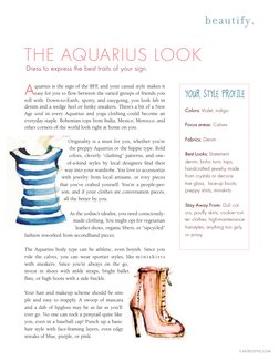 ASTROSTYLE.COM
5
 beautify. 
YOUR STYLE PROFILE
Colors: Violet, indigo
Focus areas: Calves
Fabrics: Denim
Best Looks: Stateme