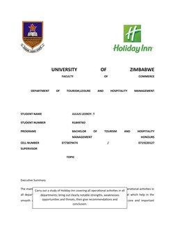 UNIVERSITY
 
OF
 
ZIMBABWE
FACULTY
 
OF
 
COMMERCE
DEPARTMENT
 
OF
 
TOURISM,LEISURE
 
AND
 
HOSPITALITY
 
MANAGEMENT
STUDENT