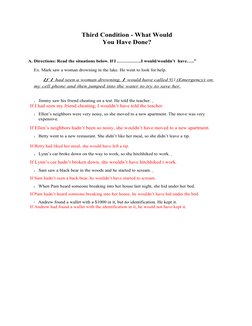 Third Condition - What Would
You Have Done?
A. Directions: Read the situations below. If I …………….I would/wouldn’t  have…..”
E