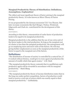 Marginal Productivity Theory of Distribution: Definitions, 
Assumptions, Explanation! 
The oldest and most significant theory
