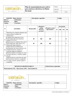 VIGENTE DESDE DICIEMBRE  2017. REVISION 0.0
EQUIPO:  Motor eléctrico
 Descripción  especifica 
Código 
Marca :
Fabricante:
Po