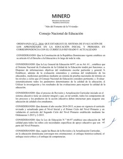 MINERD
Ministerio de Educación
República Dominicana
"Año del Fomento de la Vivienda
Consejo Nacional de Educación
ORDENANZA N