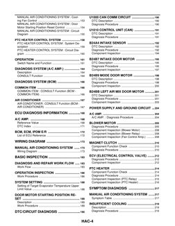 HAC-4
MANUAL AIR CONDITIONING SYSTEM : Cool-
ing Fan Control ......................................................153
MANUAL