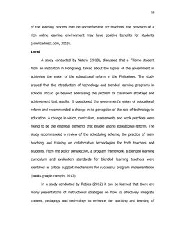 18
of the learning process may be uncomfortable for teachers, the provision of a
rich  online  learning  environment  may  ha