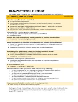 DATA PROTECTION CHECKLIST 
 
The checklist below is a starting point to gauge if essential practices are in place in program(