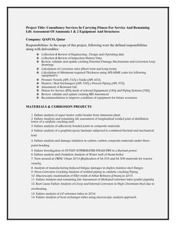 Project Title: Consultancy Services In Carrying Fitness For Service And Remaining 
Life Assessment Of Ammonia 1 & 2 Equipment