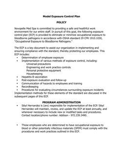 Model Exposure Control Plan 
POLICY 
Novopelle Med Spa is committed to providing a safe and healthful work 
environment for o