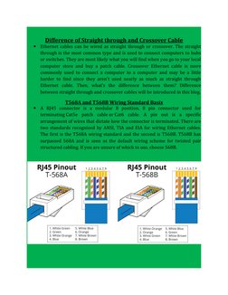 Difference of Straight through and Crossover Cable

Ethernet cables can be wired as straight through or crossover. The strai