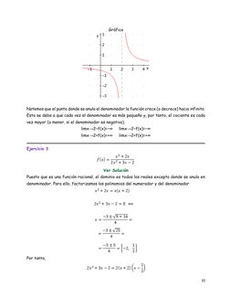 10 
 
Gráfica 
 
 
Notemos que el punto donde se anula el denominador la función crece (o decrece) hacia infinito. 
Esto se d