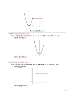 3 
 
      
 
Continuidad lateral 
Continuidad por la izquierda 
Una función f(x) es continua por la izquierda en el punto x