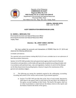 Republic of the Philippines
COMMISSION ON AUDIT
Regional Office No. IV-A
NGS Cluster 8-A, B, G, Audit Team R4A-42
Department