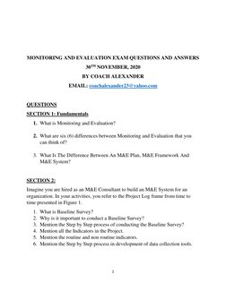 1
MONITORING AND EVALUATION EXAM QUESTIONS AND ANSWERS
30TH NOVEMBER, 2020
BY COACH ALEXANDER
EMAIL: coachalexan