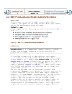 Information Sheet
Unit of Competence
Create Technical Documentation
1
Module Title
Creating Technical Documentation
       LO