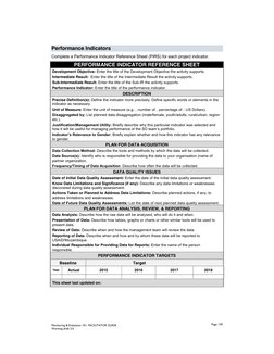 Performance Indicators 
Complete a Performance Indicator Reference Sheet (PIRS) for each project indicator. 
 
 
PERF