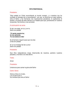 4 
 
RITO PENITENCIAL 
 
Presidente 
 
“Dios estaba en Cristo reconciliando al mundo consigo, y a nosotros nos ha 
confiado
