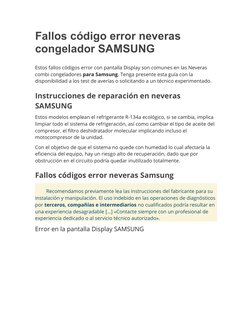 Fallos código error neveras 
congelador SAMSUNG
Estos fallos códigos error con pantalla Display son comunes en las Neveras 
c