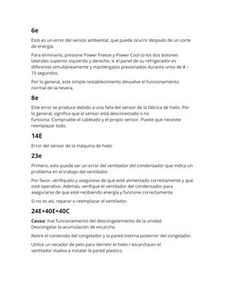 6e
Esto es un error del sensor ambiental, que puede ocurrir después de un corte 
de energía. 
Para eliminarlo, presione Power