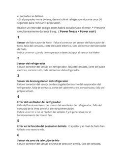 el parpadeo se detiene.
– Si el parpadeo no se detiene, desenchufe el refrigerador durante unos 30 
segundos para reiniciar e