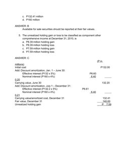 c. P132.41 million
d. P160 million
ANSWER: B
Available for sale securities should be reported at their fair values.
5. The un