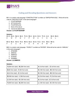 Coding and Decoding Questions and Answers 
 
Q 1.​ In a certain code language “CONSTRUCTION” is written as “EMPQVPWAVGQL”