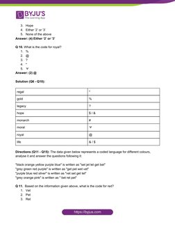 3.
Hope 
4.
Either ‘2’ or ‘3’ 
5.
None of the above 
Answer: (4) Either ‘2’ or ‘3’ 
 
Q 10. ​What is the code for royal?