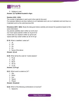 5.
Syllabus is vast 
Answer: (3) Taj Mahal located in Agra 
 
Solution (Q16 - Q18): 
The number of alphabets in each word