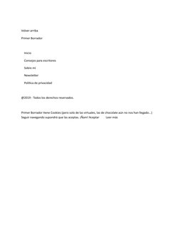 Volver arriba
Primer Borrador
    Inicio
    Consejos para escritores
    Sobre mí
    Newsletter
    Política de privacidad