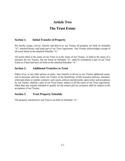 Article Two
The Trust Estate
Section 1.
Initial Transfer of Property
We hereby assign, convey, transfer and deliver to our Tr