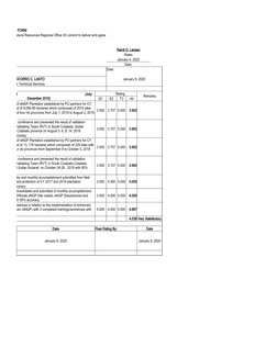 ND REVIEW FORM
Ramil O. Lansao
 
Ratee
 
January 4, 2020
Date:
Date:
January 8, 2020
MA. SOCORRO C. LANTO
ARD for Technical S