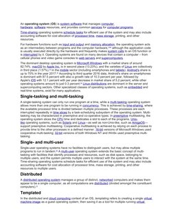 An operating system (OS) is system software that manages computer 
hardware, software resources, and provides common services