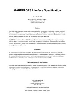 This document is subject to change without notice.
GARMIN GPS Interface Specification
December 6, 1999
Drawing Number: 001-00