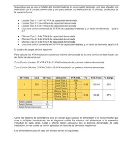 Supóngase que se van a instalar dos transformadores en un proyecto particular, uno para atender una 
edificación con 9 Locale