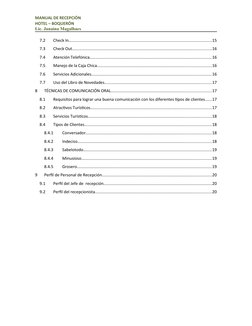 MANUAL DE RECEPCIÓN
HOTEL – BOQUERÓN
Lic. Janaína Magalhaes
7.2
Check In....................................................