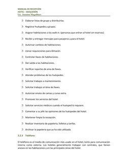 MANUAL DE RECEPCIÓN
HOTEL – BOQUERÓN
Lic. Janaína Magalhaes
Elaborar listas de grupo y distribuírlas.
Registrar huéspede