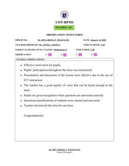 COT Observation Notes for Teachers | PDF | Educational Technology ...