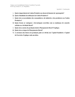 Tópicos em Contabilidade/Ciências Contábeis/4º período
Profª Esp. Esimar G. Az. Magalhães
Apostila I - Continuação
1)
Qual a