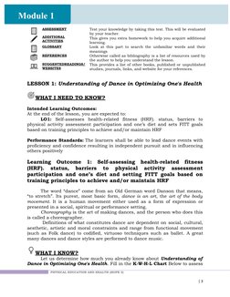 PE and Health Grade 12 Module 1 Overview | PDF | Ballet | Dances