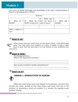 PE and Health Grade 12 Module 1 Overview | PDF | Ballet | Dances