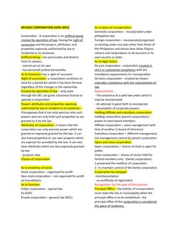 REVISED CORPORATION CODE (RCC)
Corporation - A corporation is an artificial being 
created by operation of law, having the ri