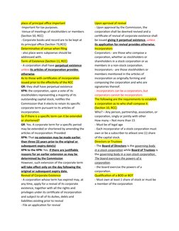 place of principal office important
-Important for tax purposes.
-Venue of meetings of stockholders or members
(Section 50, R