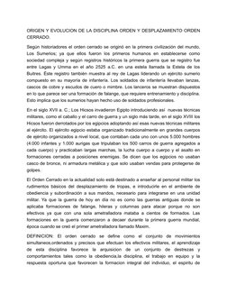 ORIGEN Y EVOLUCION DE LA DISCIPLINA ORDEN Y DESPLAZAMIENTO ORDEN
CERRADO.
Según historiadores el orden cerrado se originó en