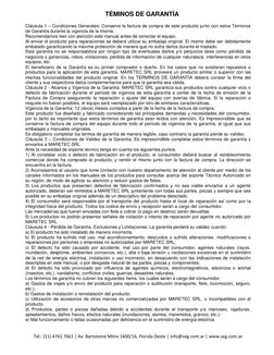 Tel.: (11) 4761 7661 | Av. Bartolomé Mitre 1400/16, Florida Oeste | info@seg.com.ar | www.seg.com.ar 
 
TÉMINOS DE GARANTÍA